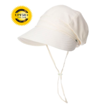(Siggi) Siggi Linen/Cotton Free Size Folding Chin Strap Women's Hat Casquette Sun Hat Ladies Wide Brim UV Protection Outdoor
