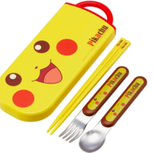 Skater Kids Antibacterial Slide Trio Set Lunch Chopsticks Spoon Fork Pokemon Pikachu Face Made in Japan TACC2AG-A