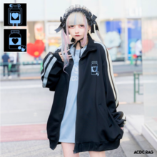 Sick cute line jersey 2nd ♪ jacket fashion Harajuku Harajuku women's men's sickly cute blood transfusion/medicine bottle jersey jacket BK/P.BL jacket jersey track jacket blouson long sleeve Harajuku Korean Harajuku fashion women's men's cute showy Kawa sideline embroidery big size dance Outfit hip hop dance costume unique ACDC RAG product number jr-395-bkbl
